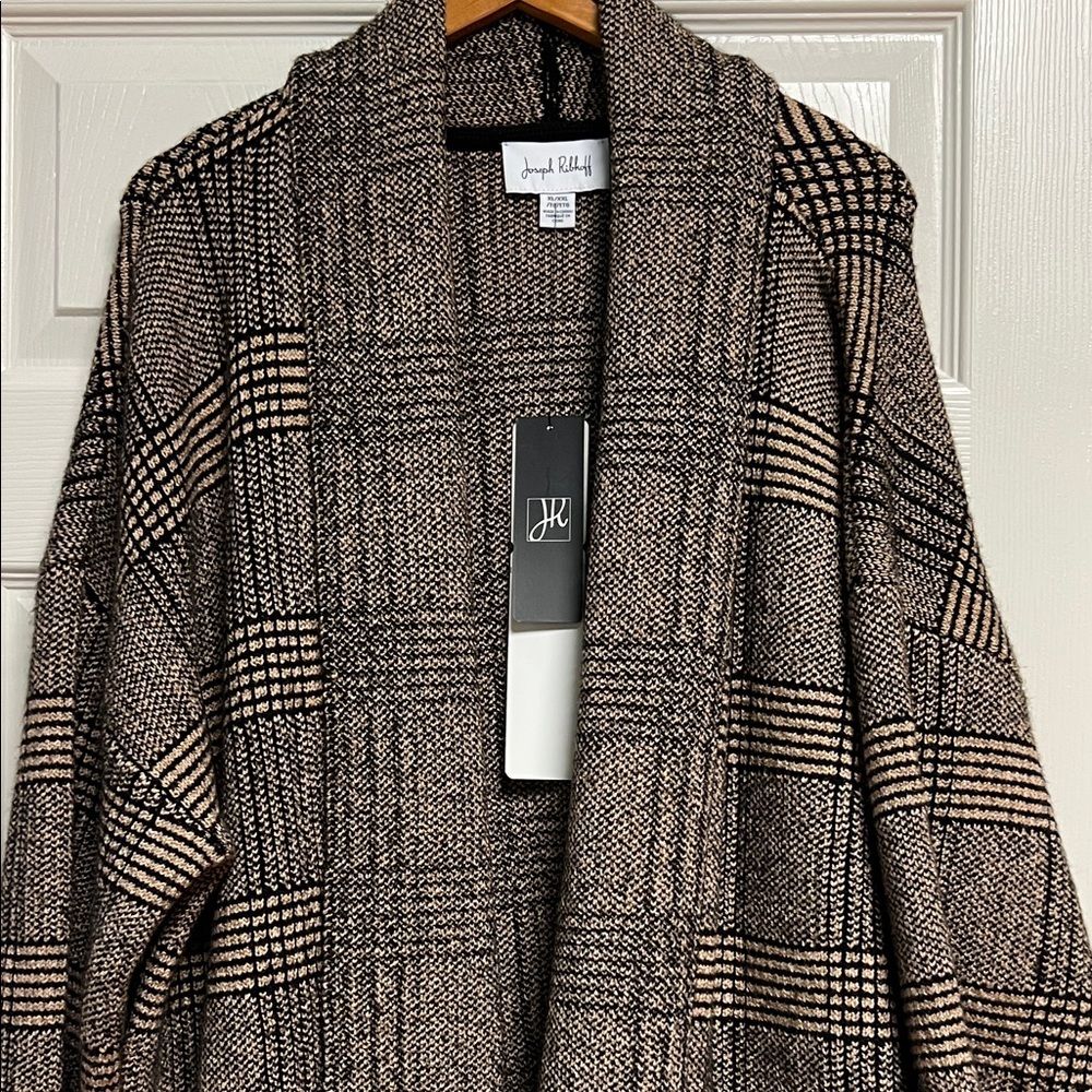 Joseph A Black and Tan Checkered Cardigan